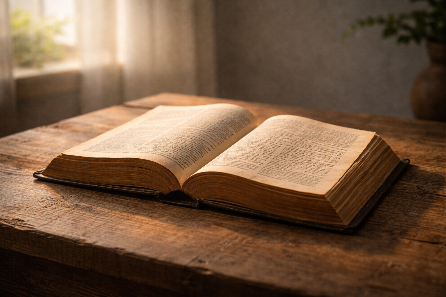 uma bíblia aberta com luz suave da manhã