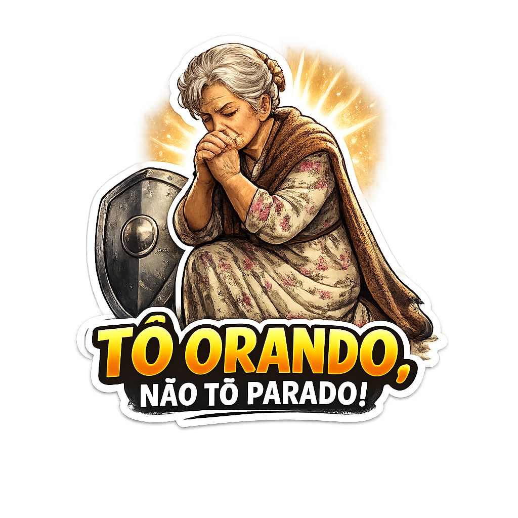 Figurinha com a frase Tô orando, não tô parado!