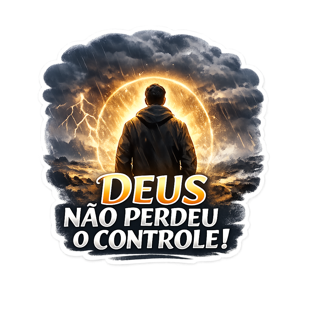 Figurinha com a frase Deus não perdeu o controle!