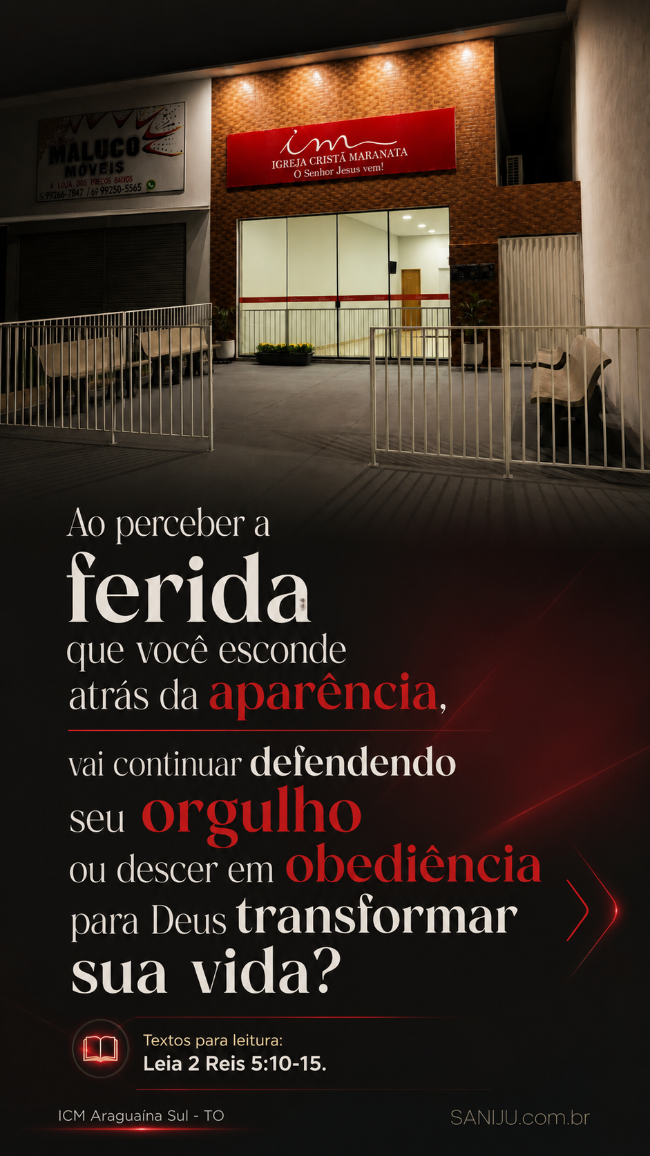 Banner de reflexão bíblica ilustrado com a ICM Araguaína Sul - TO