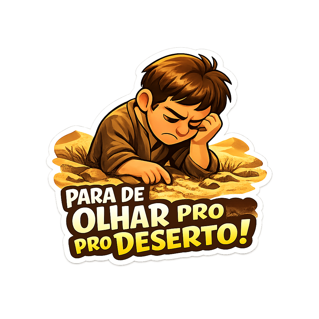 Figurinha espiritual com a frase: Para de olhar para o deserto!