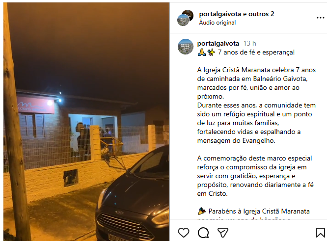 Igreja Cristã Maranata — 7 anos em Balneário Gaivota