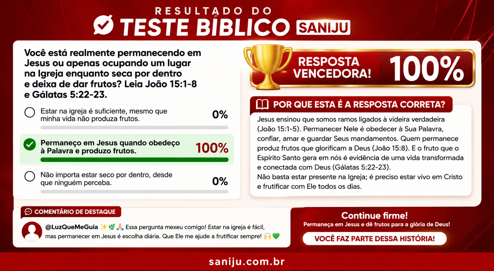 Resultado do Teste Bíblico do Portal Saniju