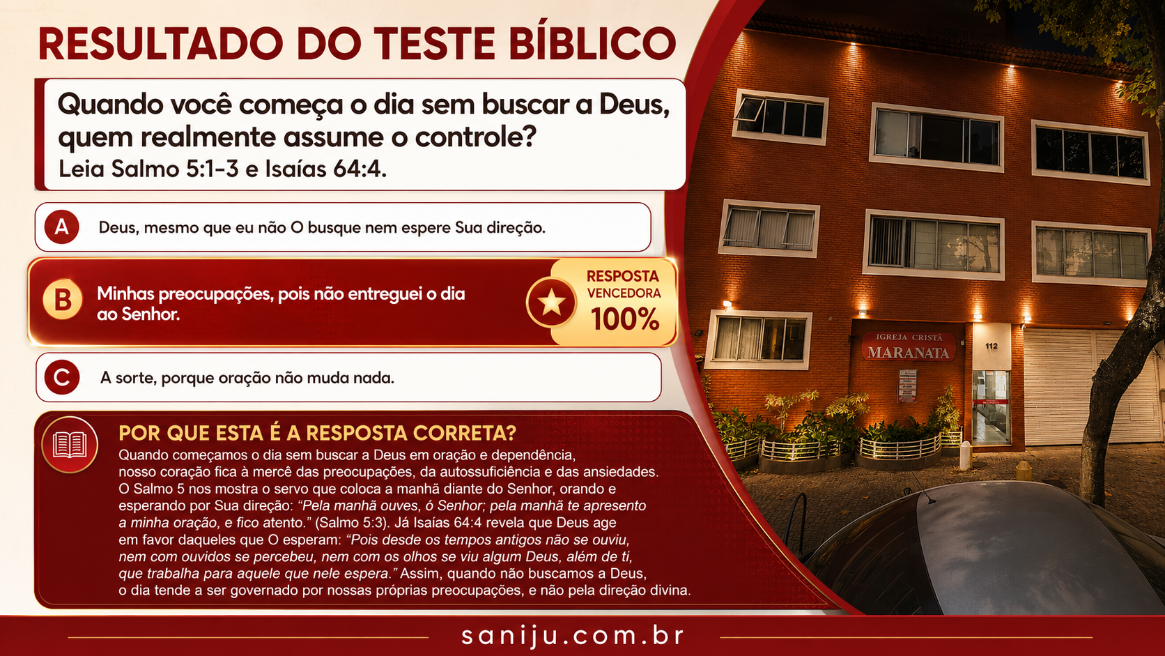 Resultado do teste bíblico do Portal Saniju