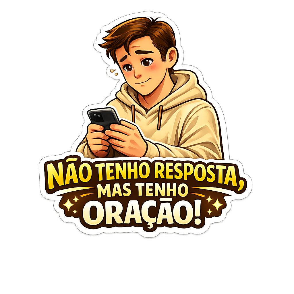 Figurinha espiritual com a frase: Não tenho resposta mas tenho oração!