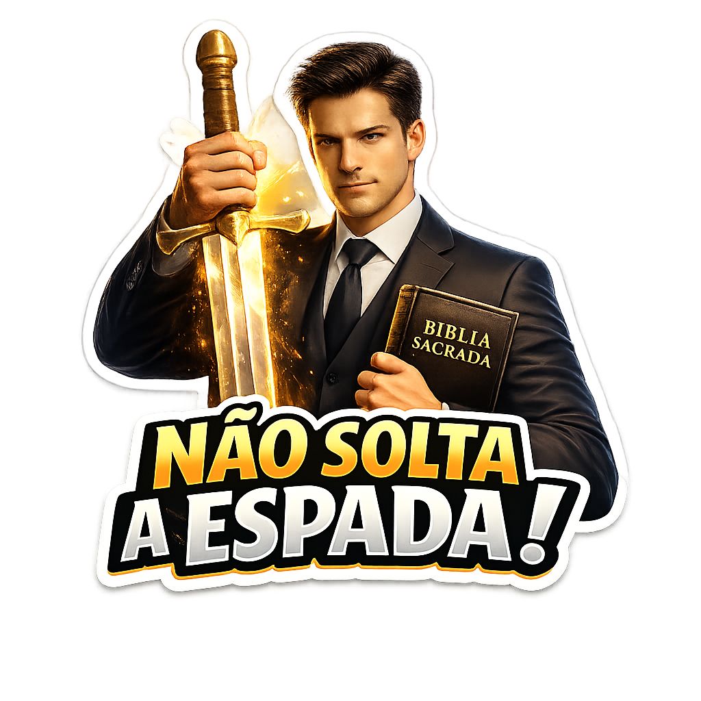 Figurinha com a frase Não solta a espada!