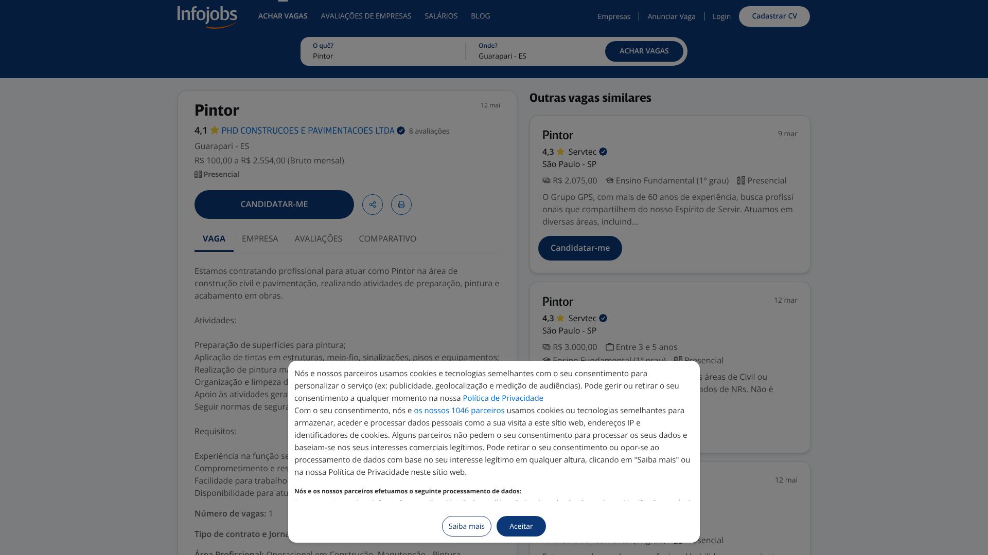 Vaga de emprego de Pintor em Guarapari,- ES - Infojobs