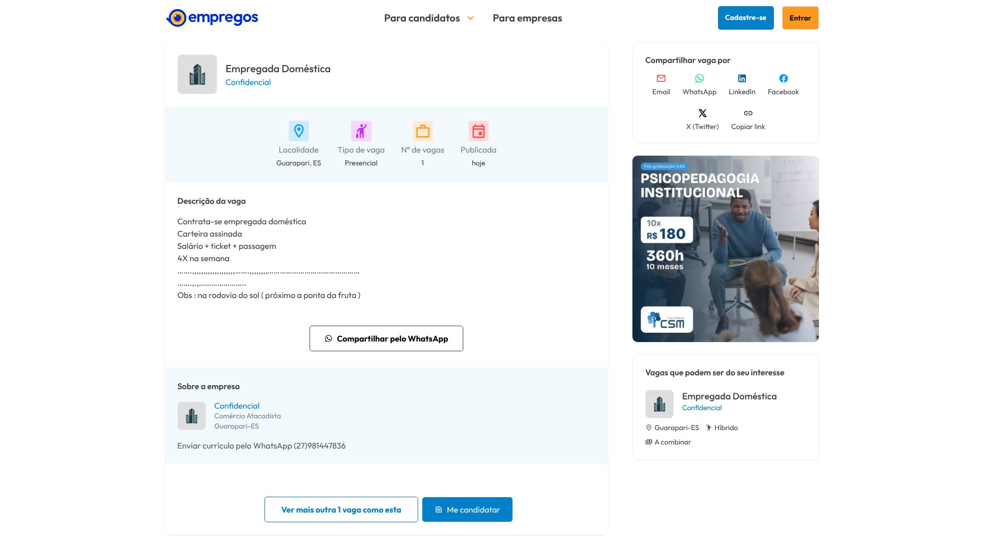 Empregada Doméstica - Guarapari, ES | Empregos.com.br