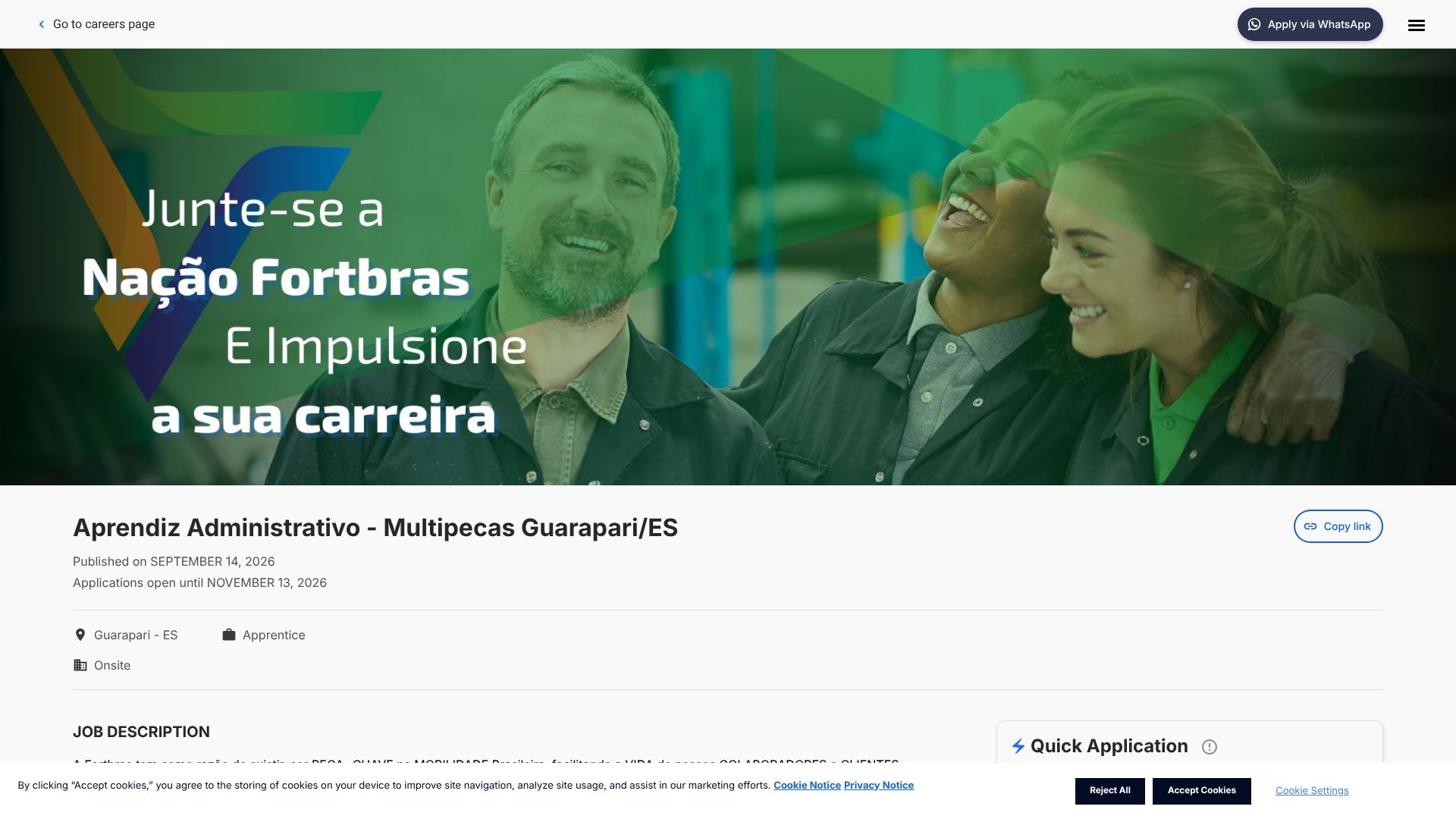 Página da Vaga | Aprendiz Administrativo - Multipecas Guarapari/ES - Fortbras - Gupy