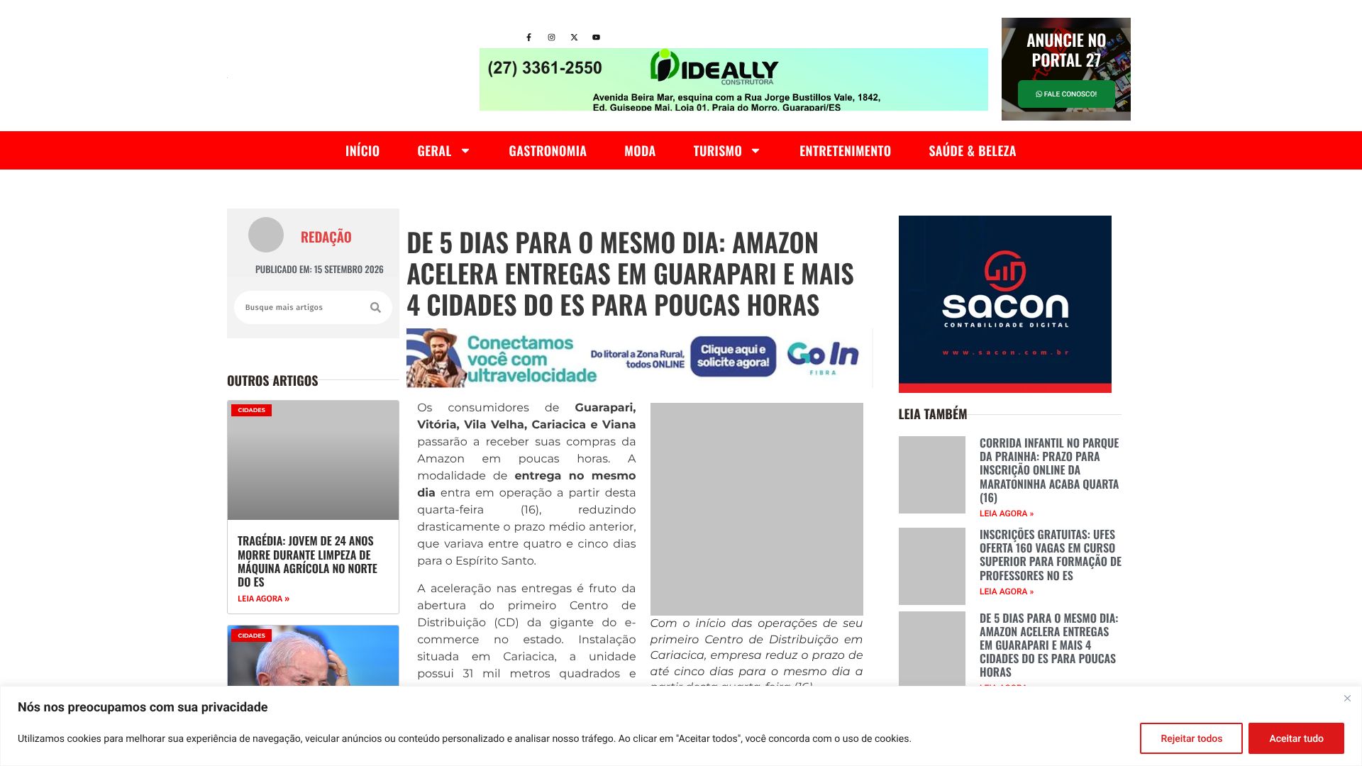 Amazon acelera entregas em Guarapari e mais 4 cidades do ES para poucas horas - Portal 27